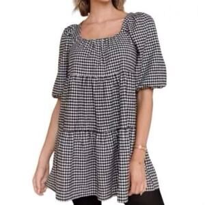 Harper Heritage Mini Dress L Black White Gingham Check Babydoll Cottage Ruffle
